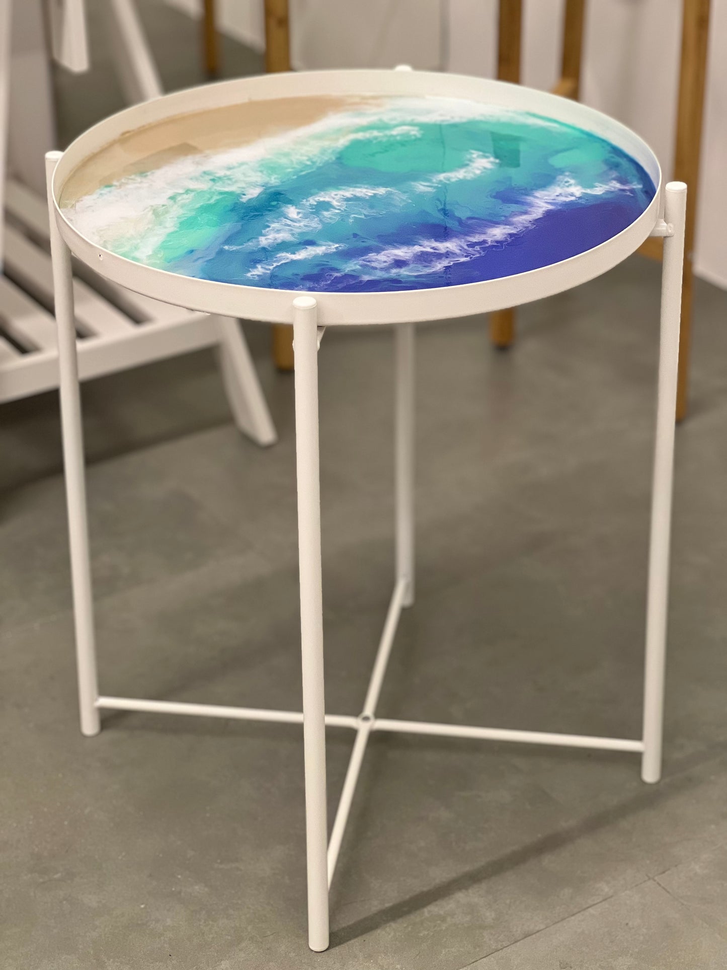 Seaside Serenity Resin Art Tray Table