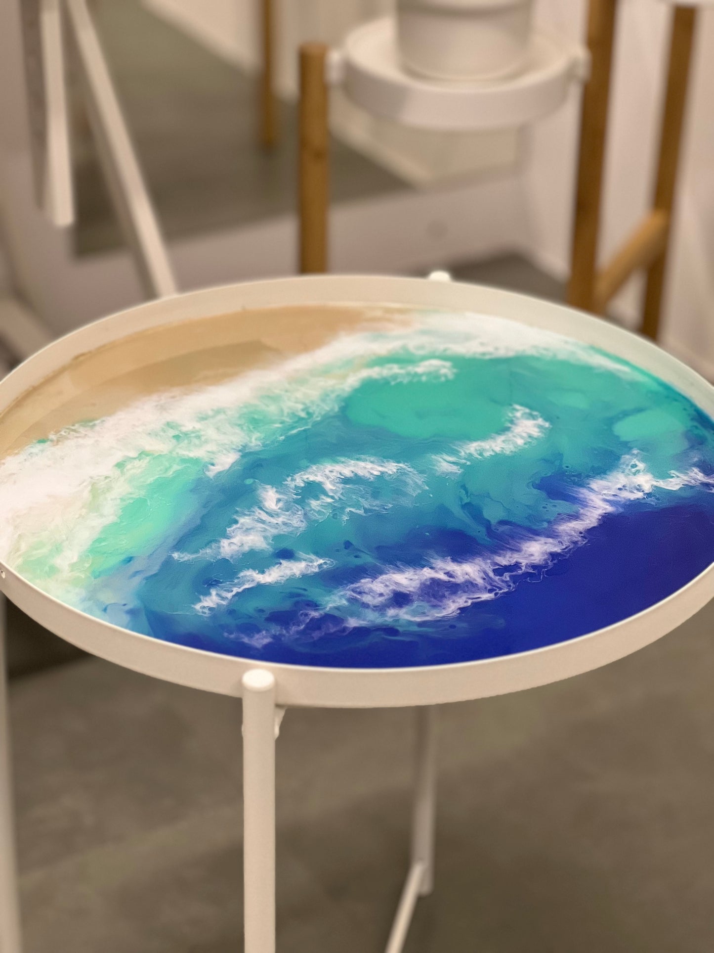 Seaside Serenity Resin Art Tray Table