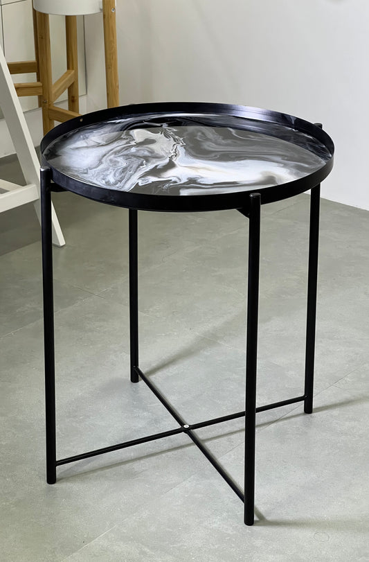 Midnight Elegance Resin Art Tray Table